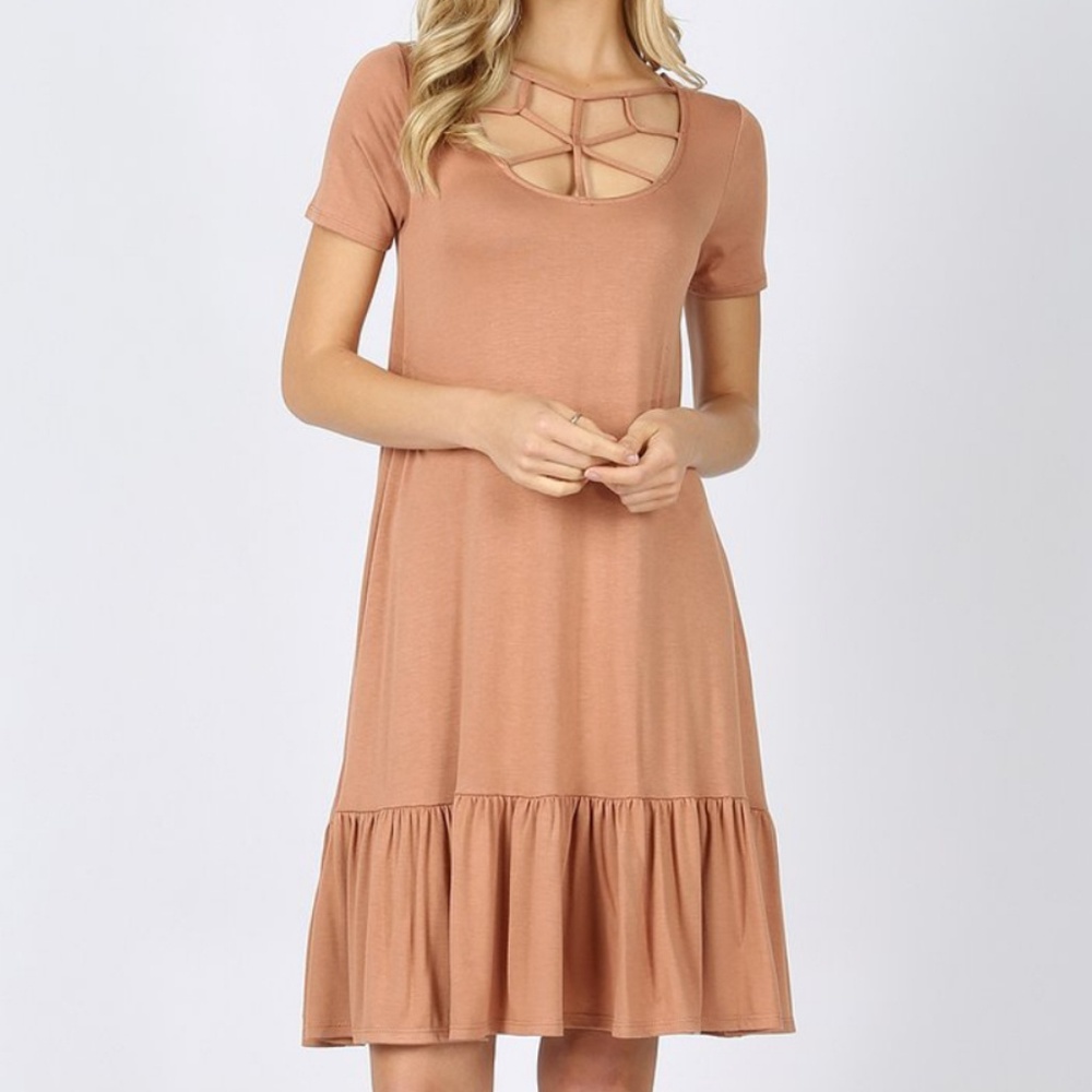 Eggshell Ruffle Hem Shift Dress